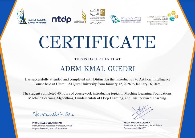 Artificial Intelligence Introduction certificate